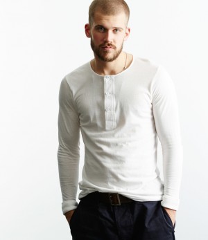 White Men Merz B. Schwanen 102 loopwheeled henley T Shirts | MERZ1842036