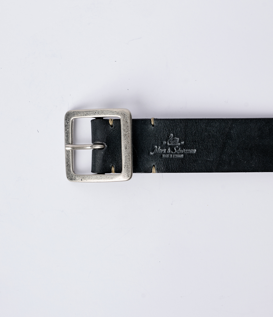 Black / Grey Men Merz B. Schwanen BELT40 Saddle Leather (4cm / 1.57in) Belt | MERZ4076932